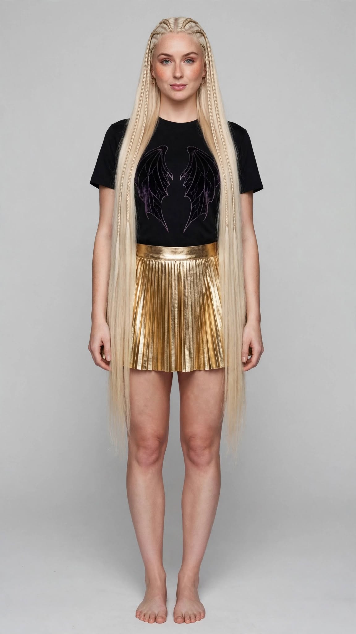 Model wearing the black Nocturne Wings T-shirt